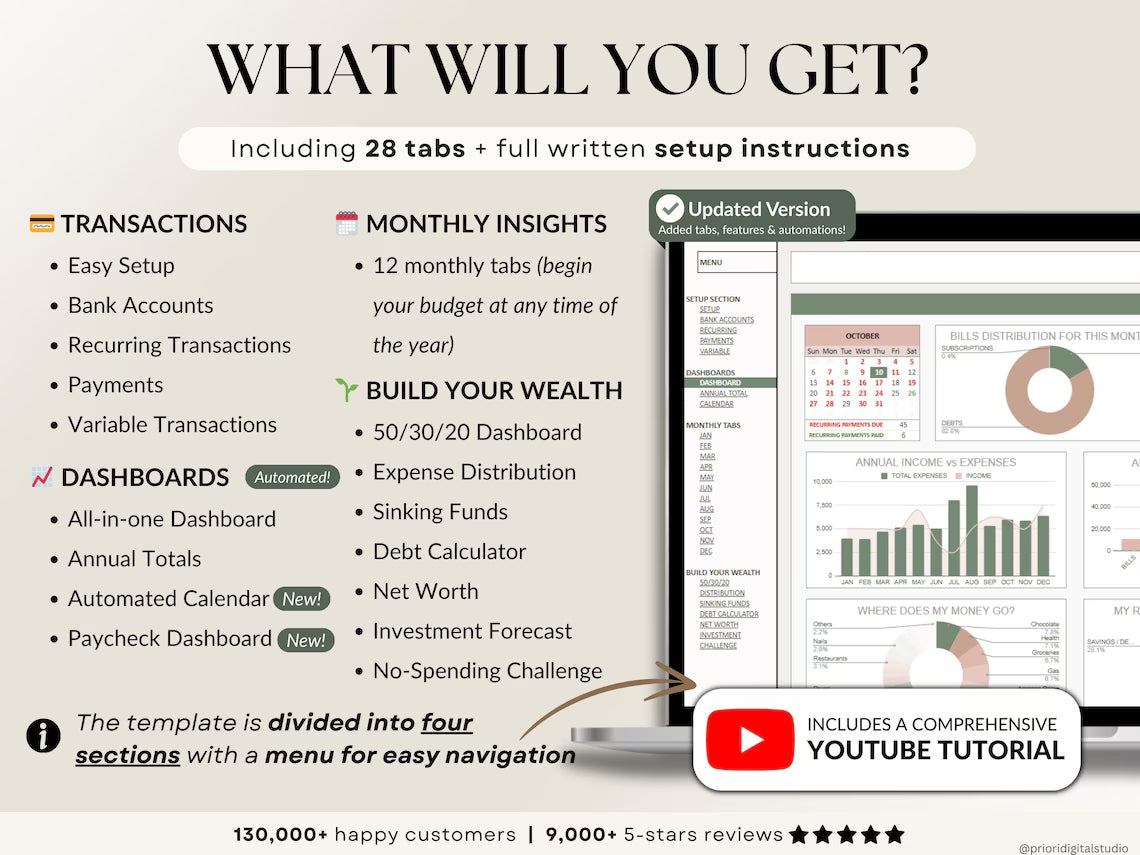 Ultimate Annual Budget Template: Excel & Google Sheets Monthly Tracker, Bill & Debt Planner