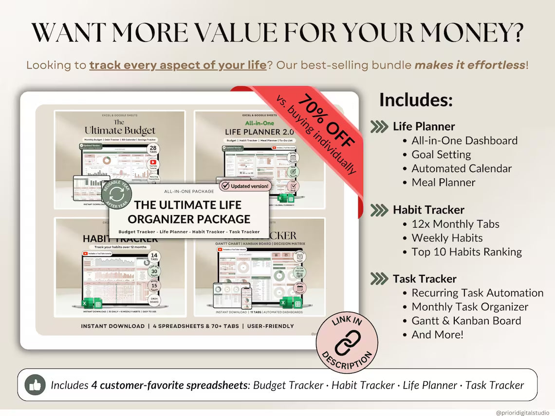 Ultimate Annual Budget Template: Excel & Google Sheets Monthly Tracker, Bill & Debt Planner
