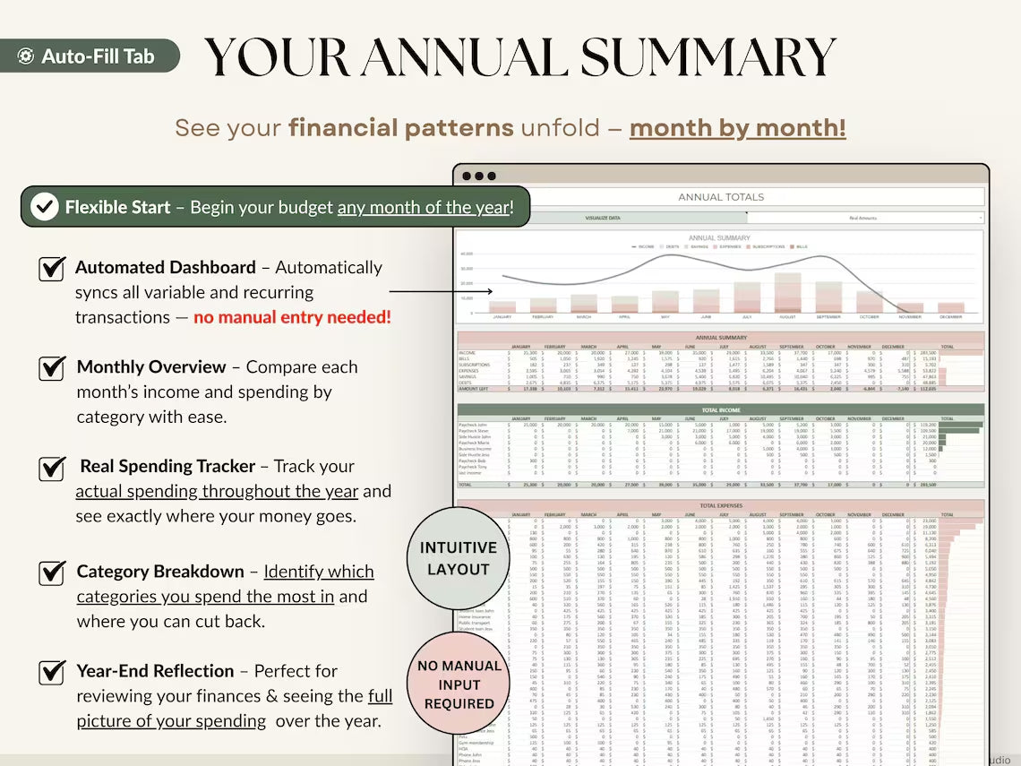 Ultimate Annual Budget Template: Excel & Google Sheets Monthly Tracker, Bill & Debt Planner